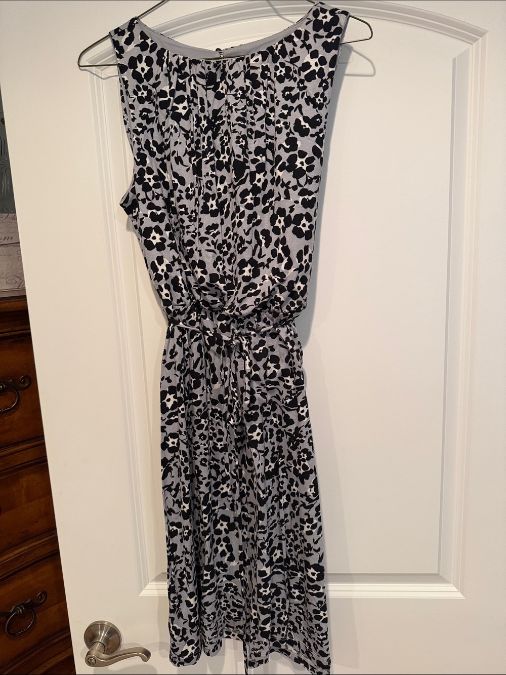 LOFT Black and White Floral Tie-Waist Maxi Dress